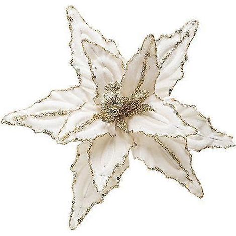 Lot de 2 fleurs artificielles de Noël en velours pailleté avec pétales ajustablesblanc (1/5)