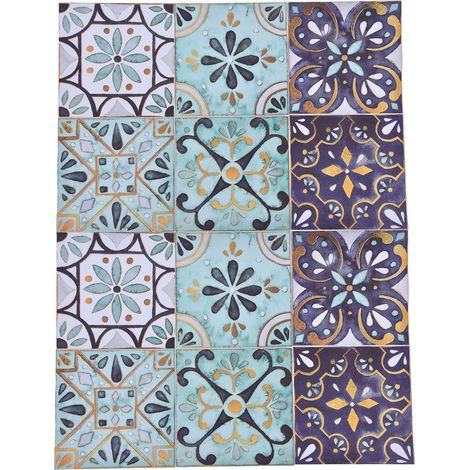 2 Autocollants Carrelage Adhésifs Imperméables Style Rétro Vert Foncé Bordure Dorée pour Cuisine Salle de Bain