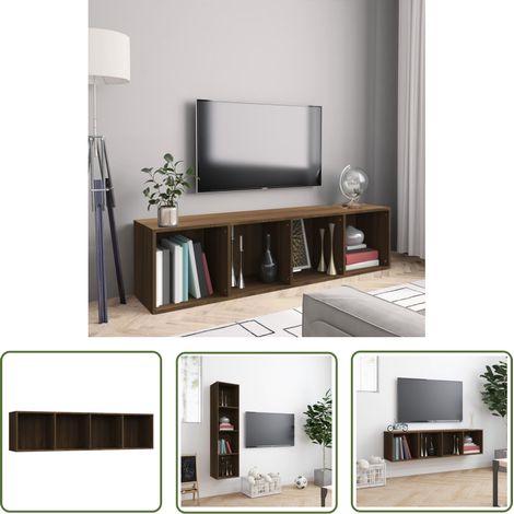 The Living Store Bibliothèque/Meuble TV Chêne marron 143x30x36cm Bois ingénierie - Bibliothèque Murale - Étagère Murale - Rangement Mural - Meuble Tv - Bibliothèque Chêne (1/5)