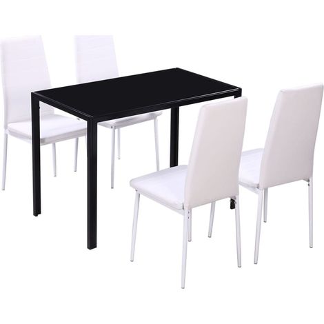 vidaXL Set Tavolo da Pranzo 5 pz in Pelle Artificiale Nero e (1/5)