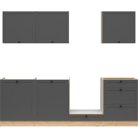Cuisine complète 240 cm, Ensemble de meuble de cuisine coloris Chêne bernstien/Graphite, plan de travail non inclus (1/5)