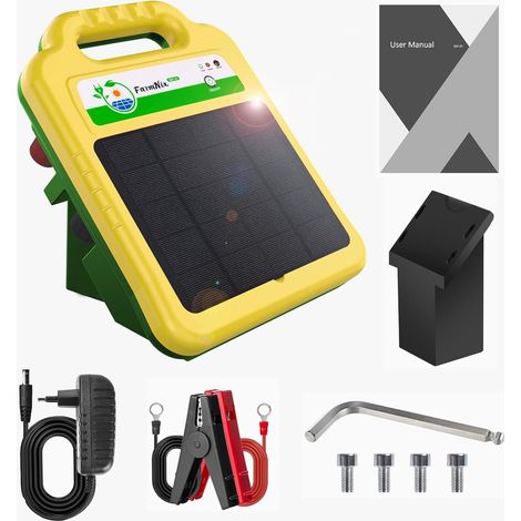 Kit complet de clôture électrique solaire 230 V 16 km avec batterie pour jardin et terrain, étanche IP55 8 KV 0,2 J pour chevaux, poules, vaches, moutons, volailles et bétail (1/5)