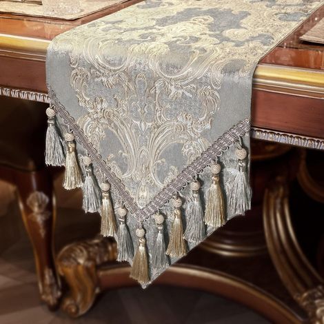 Tischläufer mit Quasten, Jacquard, 33x180cm, Hellgrau