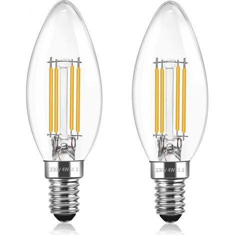 Lot de 2 Ampoule LED Filament C35 E14 4W, Ampoule Vintage E14 Equivalent à Lampe Halogène 40W, 400LM Blanc Chaud 2700K, AC 230V, Forme Bougie, Transparent Verre, Non Dimmable (1/5)