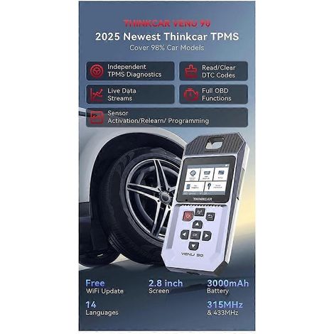 Outil de diagnostic de pression des pneus ThinkCar VENU 90 (2 en 1, 315 MHz-433 MHz, Wi-Fi, Programmation, Multilingue) (1/4)