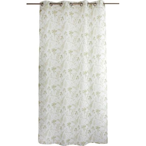 Voilage à œillets 140x240 Herbier blanc vert tilleul (1/4)