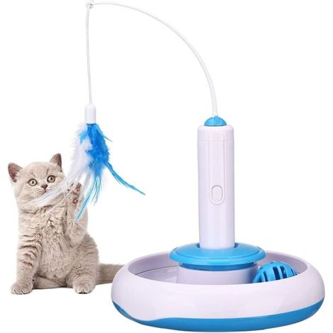 SABIR Jouet interactif pour Chat Jouet intérieur avec Plume rotative électrique à 360 ° Jouets et Sonnerie Bell Ball Intelligence Jouet Stylo de Jeu, (1/5)