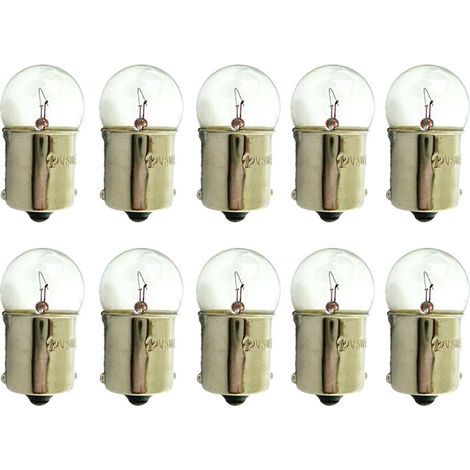 Ampoule Halogène - Lot de 10 - Verre G18,5 BA15S - 12V 5W R5W - Auto Moto - Blanc (1/5)