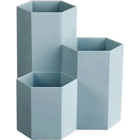 Boîte de rangement hexagonale en plastique pour stylos, crayons et pinceaux, bleue. (1/3)