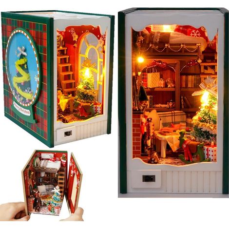 Kit Maison de Poupée Libreria Miniatura in Legno 3D con Luci LED, Design Elegante e Caldo, Ideale per Decorazione Casa e Regalo di Natale (1/5)