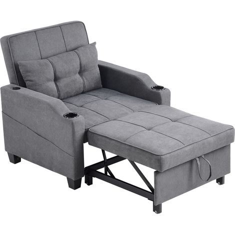 Fauteuil convertible 3-en-1 avec porte-gobelets et port USB, canapé-lit simple extensible, fauteuil inclinable pour petits espaces (1/5)