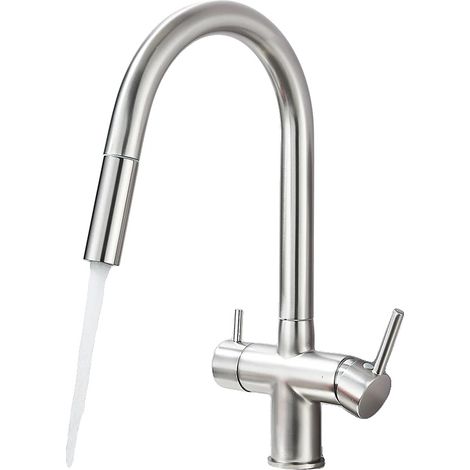 Grifo de cocina de agua purificada, dos manijas, para encimera, válvula de cerámica, níquel cepillado. (1/2)