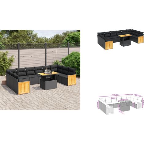 11-tlg. Garten-Sofagarnitur mit Kissen Schwarz Poly Rattan - Gartensorte - Esszimmergarnitur - Lounge Möbel - Outdoor Furniture - Gartenmöbelset (1/3)