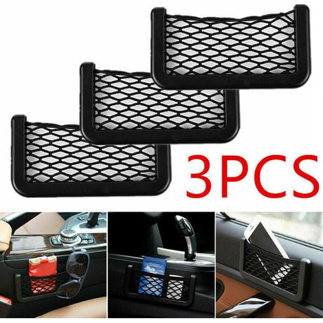 3 pièces, filet organisateur voiture, adhésif double face, sac rangement maille, support téléphone, pour intérieur auto (1/4)