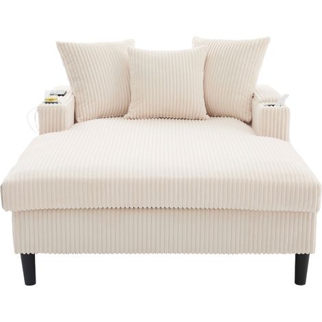 Canapé d'Angle 3 Places en Velours Côtelé beige avec LED et USB, Chaiselongue, Porte-gobelets et 129x170x70 cm,129×170×70cm (1/5)