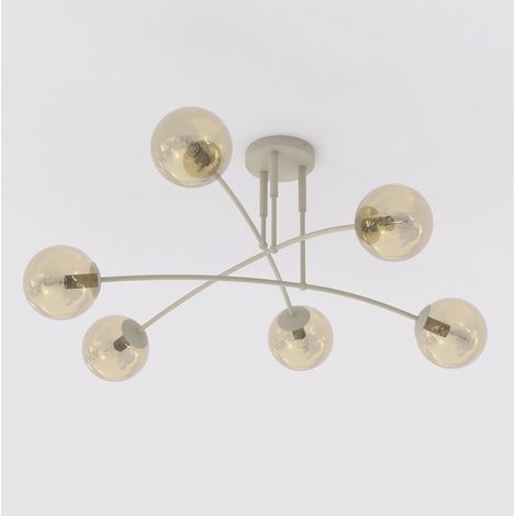 Lampada a sospensione PREGOS in acciaio beige e vetro ambrato