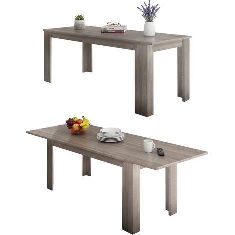 Dmora Tavolo per sala da pranzo estensibile, Made in Italy, Tavolo moderno con allunghe, Consolle allungabile, cm 140/190x90h75, colore Olmo perla, con imballo rinforzato