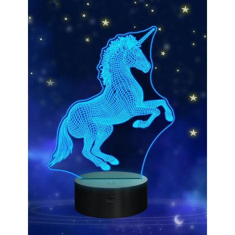 MINKUROW Unicornio 3d Luz Nocturna, Lámpara De Mesita De Noche Led Decorativa Con Control Remoto 7 Cambio De Color Para Habitación De Niños Regalos De Cumpleaños De Navidad Para Niños Niñas Niño (1/4)