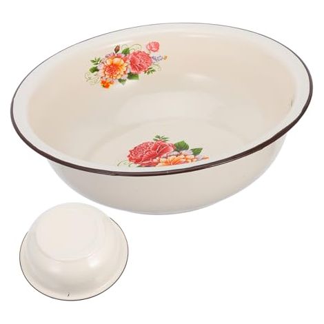 Grand bol mélangeur vintage en acier inoxydable émaillé, idéal pour pétrir la pâte, rincer les fruits et légumes, et bien plus encore. Grande capacité. Cuisine (1/5)