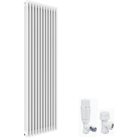 ELEGANT Traditional Radiator 1800 x 560 mm White Cast Iron Triple Radiator Vertical Panel Radiators 3 Column and White Thermostatic Radiator Valves (1/5)