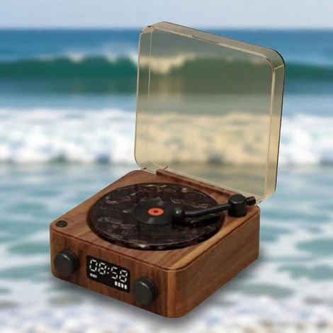 Altavoz y tocadiscos con iluminación ambiental romántica ajustable (3 configuraciones) y 4 modos de reproducción，sonido envolvente de 360° (1/5)
