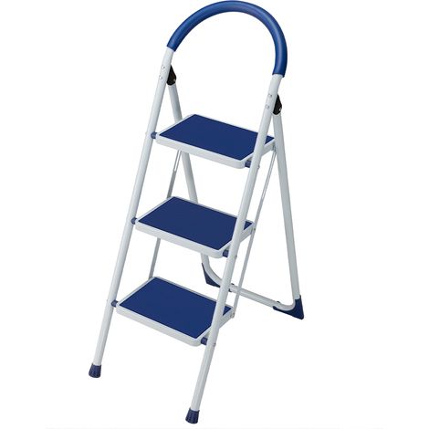 Scala Scaletta Pieghevole 3 Gradini Antiscivolo Sgabello Scaletto Acciaio Blu (1/5)