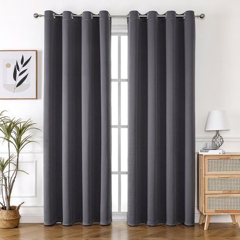 Lot de 2 rideaux occultants - Rideaux opaques - Rideaux isolants thermiques et résistants au froid - 200 x 140 cm (hauteur x largeur) - Gris foncé (1/5)