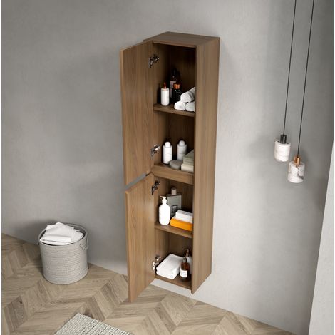 MEUBLIV Bad-Hängeschrank 30 x 24 x 140 cm, dunkelbraun, 2 Türen (1/5)