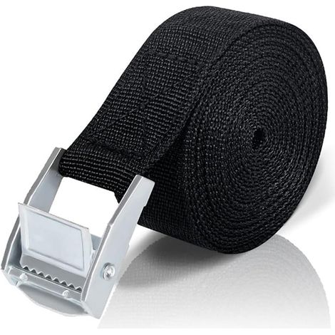 Sangles d'arrimage avec cliquet, sangles d'arrimage avec verrou de serrage, sangle d'arrimage pour porte-bagages pour voiture, vélo, diable (sangles de 5 m, noires) (1/5)
