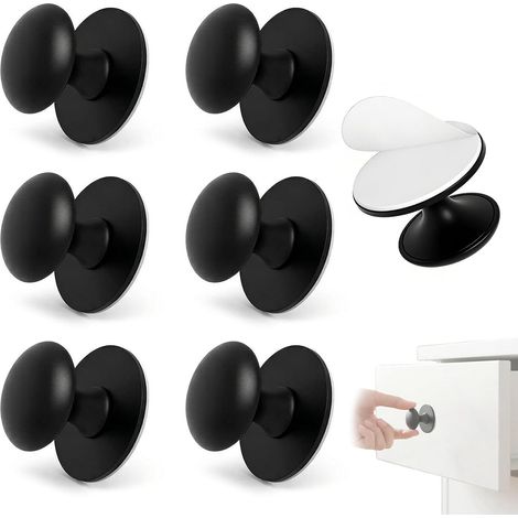 6 Pièces Boutons de Meuble Autocollants en Acier Inoxydable Sans Perçage, Poignées Rondes Noires à Coller sur Tiroirs, Portes de Douche, Placards, Armoires à Glace et Portes en Verre (1/5)