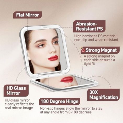 Miroir Grossissant - Double Face 30x Et Plat - 8 4 X 8 4 Cm - Pliable Avec Fermeture Magnetique - Pour Maquillage Et Soins Du Visage - 1 Unite (1/4)