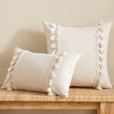 Housse de coussin bohème à pompons 45x45 cm, taie d'oreiller pour canapé, lit, salon (1/4)