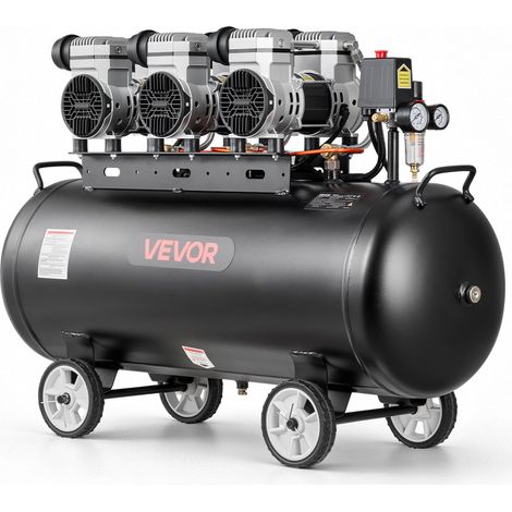 VEVOR Compresseur a Air 100 L Reservoir Compresseur deAir sans Huile 3 kW pour Reparation Automobile, Gonflage Pneus, Peinture Pistolet, Clouage Bois, 198 L/min a 6,2 bar, Max. 8 bar, Portatif Mobile (1/5)