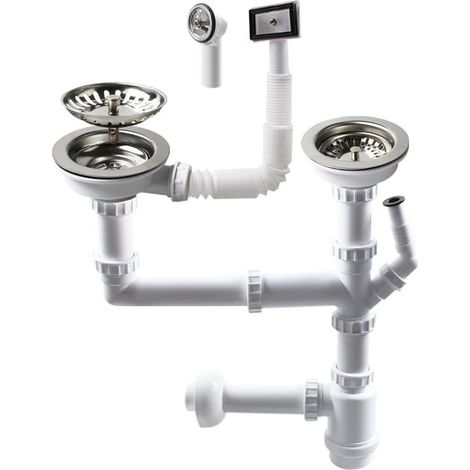CYRILL Sifone per lavabo doppio da 114 mm con attacco per lavastoviglie, sifone, sifone per lavabo doppio, adatto per lavello con apertura da 84-90 mm Z7052C006 (1/5)