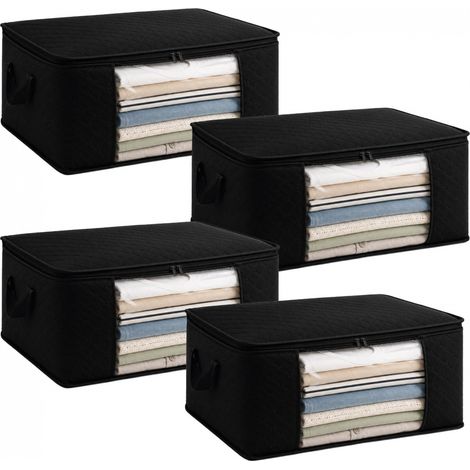 Lot de 4 sacs de rangement pliables pour vêtements, linge de maison avec poignées - Tissu - 35 Litres - Noir - Vivezen (1/5)