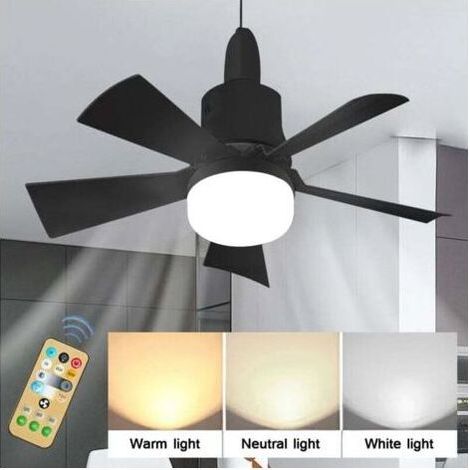 Ventilateur de plafond silencieux avec télécommande – 5 pales – 3 vitesses – Luminosité réglable – Installation E26 – Pour chambre et salle à manger (1/4)