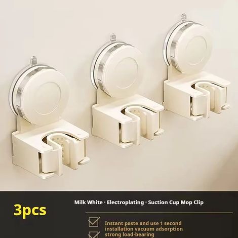 (Lot de 3 blancs) Support de balai à ventouse mural sans perçage pour porte de salle de bain - Support de balai à clipser pour le nettoyage (1/5)