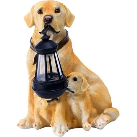 Décoration de la Maison Solaire Golden Retriever Statue LED Chien Animal Statue Éclairage de Patio Sculpture Patio Jardin Paysage Décoration (Jaune Clair) Lampes Solaires LED d'extéri