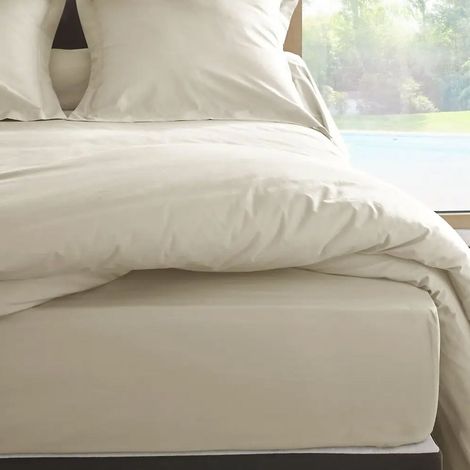 Drap housse en percale de coton - Manoir - 160 x 200 cm - Ivoire - Livraison gratuite (1/2)