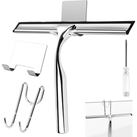 Raclette Douche INOX Sans Perçage Avec 2 Lèvres en Silicone pour Vitre, Miroir, Carrelage et Cuisine (1/5)