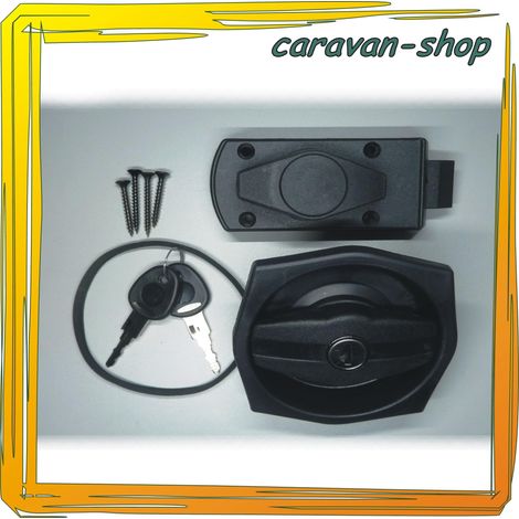Serrure de porte avec bouton pour caravane, camping-car, caravane noire ronde serrure de porte serrure extérieure avec cylindre de serrure et 2 clés, pour épaisseur de porte de 28 à 36 mm