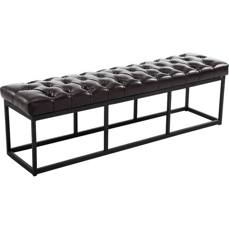 Panca Amun in similpelle e metallo nero marrone 150 cm (1/4)