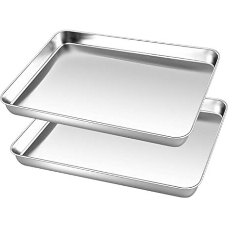Set aus 2 kleinen rechteckigen Kochplatten aus Edelstahl für sicheres und gesundes Kochen. (1/5)