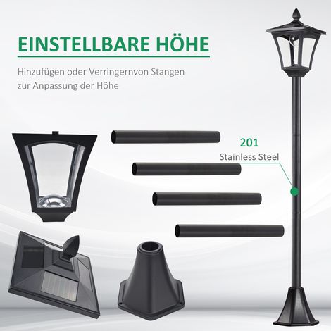 Lampe solaire de jardin, piquet lumineux LED 40 lumens, noir, 18 x 18 x 160cm, borne extérieure étanche, éclairage paysager sans fil. (1/5)