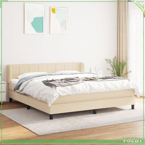 Sommier à lattes avec matelas - 7291712409325 - 160x200 cm - Tissu crème (100% polyester) - Matelas 20 cm, ressorts ensachés (1/5)
