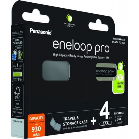 Panasonic Eneloop PRO AAA 930 mAh, 4 unidades + caja (BK-4HCDEC4BE) (1/2)