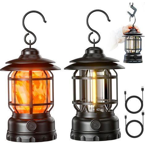 Kamperlanterns, 2 Lanterne Oplaadbare, Waterdicht en Draagbaar met Haak, Decoratief voor Binnen en Buiten
