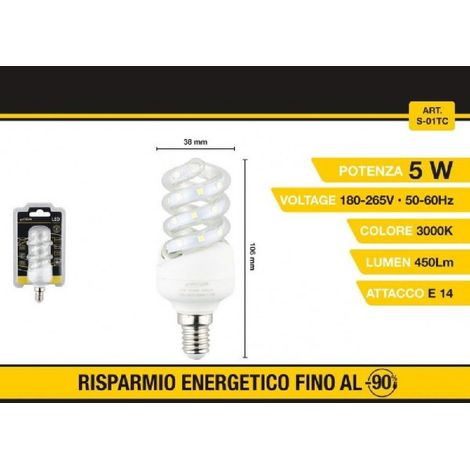 Lampadina Led A Spirale E14 5 W Luce Bianca Fredda Calda Naturale 28d S-01t