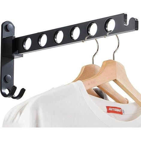 rétractable Pliant Cintre de Mur Pliant Porte-Linge Organisateur de Rangement sèche-Linge à Linge Porte-Linge Noir (One Pack, Black)