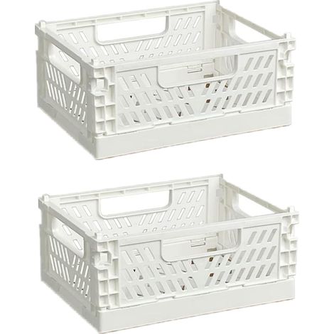 Lot de 2 Boîtes de rangement plastique pliables empilables, Pour Jouets, Cosmétiques, Bricolages, Salle de Bain, Cuisine (Blanc, 22×14.7×9.3cm) (1/5)